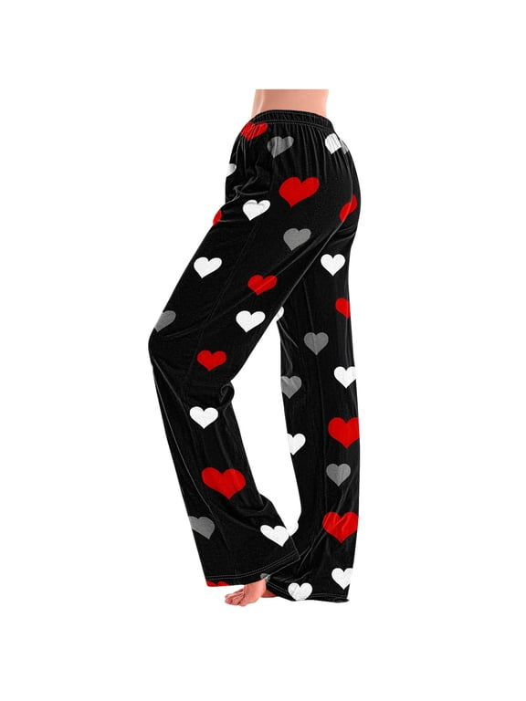 Plus Size Pajama Pants for Women Elastic Waisted Wide Leg Comfy Loose Loungewear Printed Pjs Bottoms