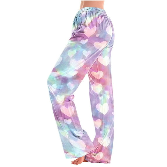 JIUKE Plus Size Pajama Pants for Women Elastic Waisted Wide Leg Comfy Loose Loungewear Printed Pjs Bottoms