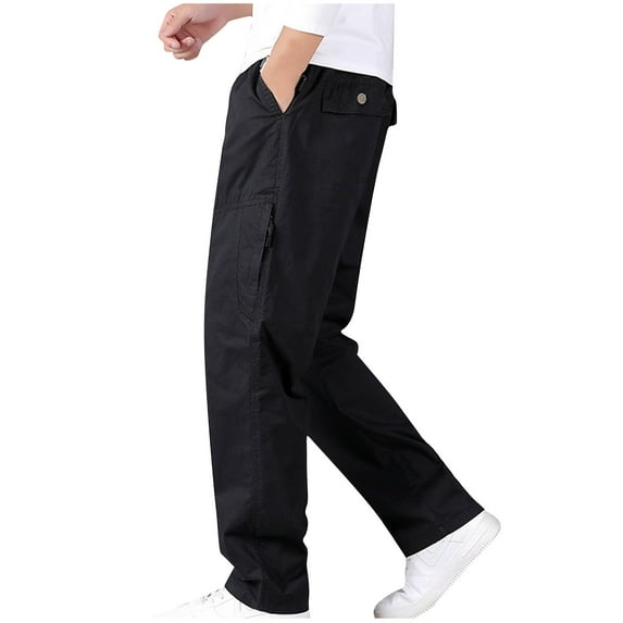 JIUKE Plus Size Pants for Men Elastic Waisted Straight Leg Baggy Solid Color Thin Workwear Casual Baggy Trousers