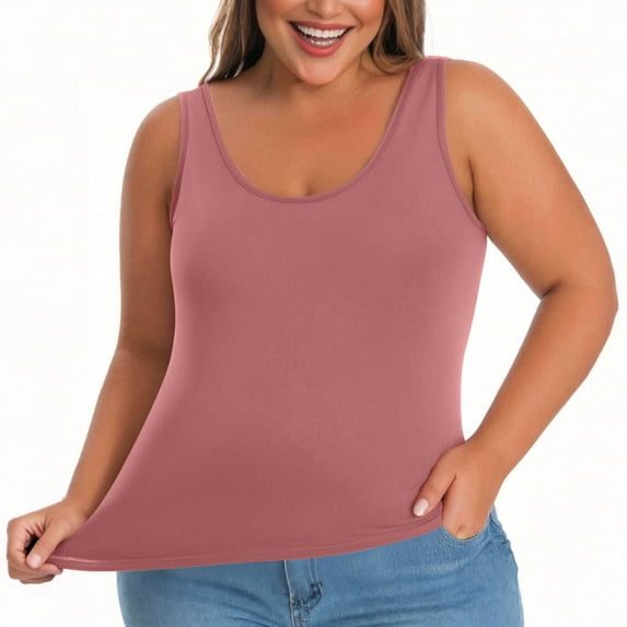 JIUKE Plus Size Tank Tops for Women Built in Bra Sleeveless Undershirts Base Layer Comfy Loungewear Size 4XL