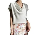 thumbnail image 1 of JIUKE Plus Size Tops for Women Satin Cowl Neck Short Sleeve Top Elegant Dressy Casual Summer Blouse Shirt Solid T-Shirt, 1 of 4