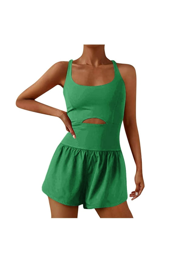 Romper for Women Sleeveless Workout Short Jumpsuit Backless Yoga Athletic Running 1 Piece Outfits S