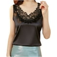 thumbnail image 1 of JIUKE Satin Tank Tops for Women Lace V Neck Business Casual Work Top Sleeveless Loose Comfy Dressy Blouse, 1 of 6