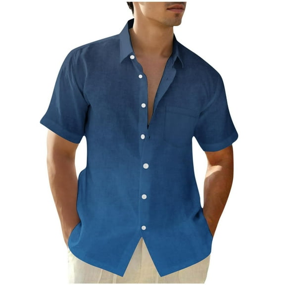 JIUKE Shirts for Men Short Sleeve Button down Blouses Gradient Color Casual Summer Beach Shirts Vintage Top
