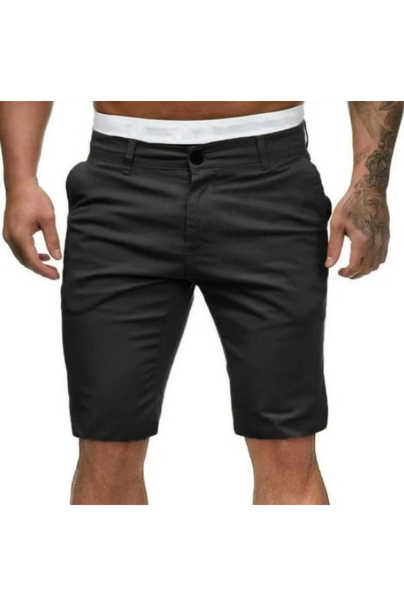 Shorts for Men Low Waisted Flat Front Dress Shorts Tapered Leg Casual Solid Color Workwear Shorts with Pocket