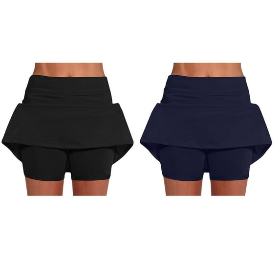 JIUKE Skorts for Women Belly Control High Waisted Athletic Tennis Skirts 2 in 1 Solid Color Tight Shorts 2 Pack