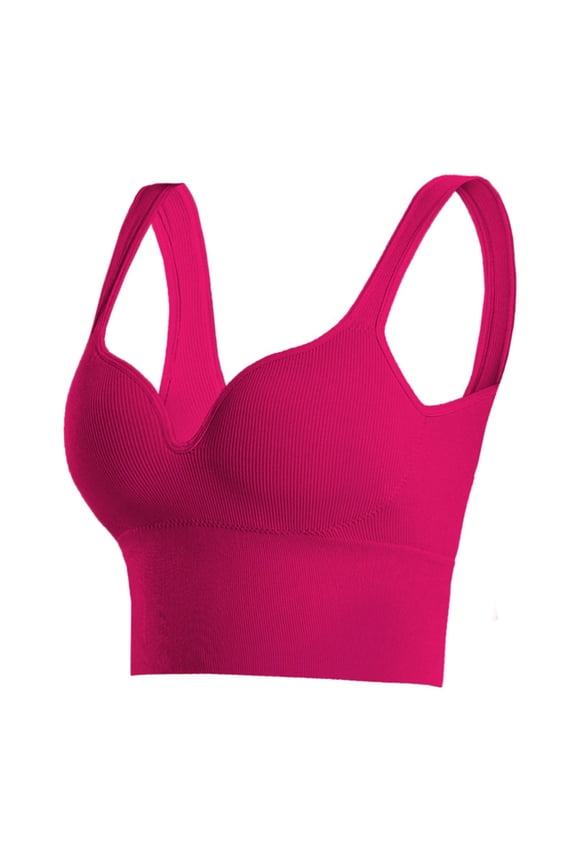 Sport Bras for Women V Neck Longline Bralettes Yoga Crop Top Wireless Push up Ribbed Workout Bras Size XL