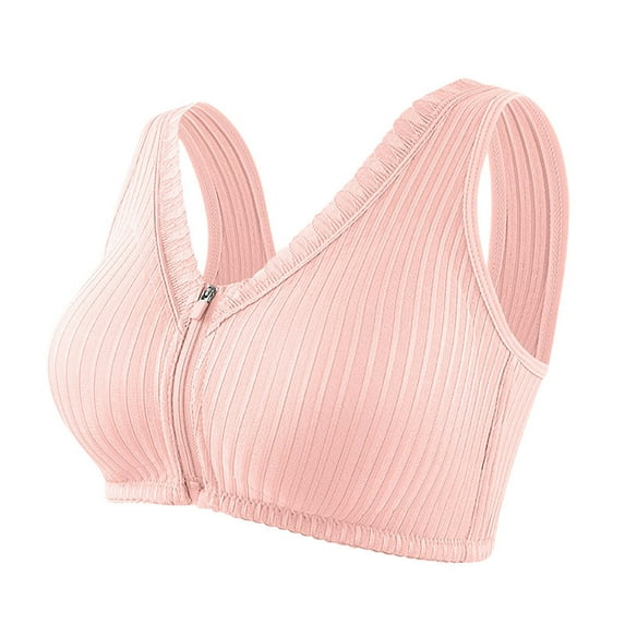 JIUKE Sports Bras for Women Front Zipper Closure Wireless Full Coverage Striped Push-Up Yoga Bras Pink XL
