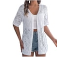 thumbnail image 1 of JIUKE Summer Cardigan for Women Crochet Knit Short Sleeve Tops Open Front Hollow out Lightweight Cover Ups, 1 of 7