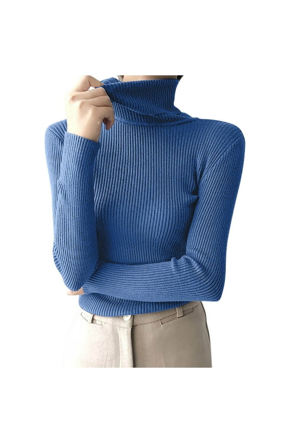 Sweaters for Women Long Sleeve Turtlenecks Ribbed Knit Comfy Slim Fitted Basic Pullover Tops Size 1 Size