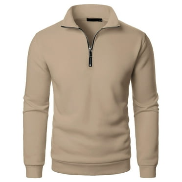 JIUKE Sweatshirts for Men Quarter Zip Pullover Lightweight High Neck Casual Long Sleeve Solid Color Tops