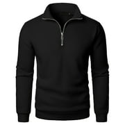 JIUKE Sweatshirts for Men Quarter Zip Pullover Lightweight High Neck Casual Long Sleeve Solid Color Tops