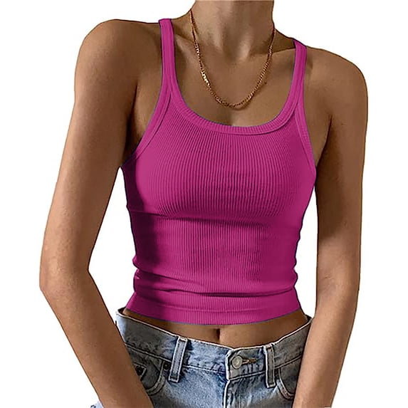 JIUKE Tank Top for Women Summer Sleeveless Round Neck Shirts Ribbed Knit Tight Fitted Basic Slim Going out Tops