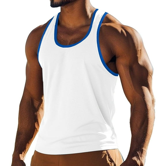 JIUKE Tank Tops for Men Causal Round Neck Sleeveless Athletic Shirts Color Block Muscle Shirts S-3XL