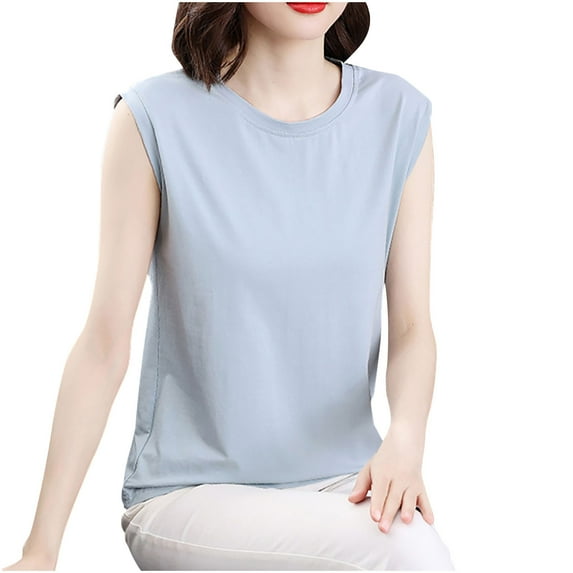 JIUKE Tank Tops for Women Crewneck Sleeveless Undershirts Solid Color Loose Fitted Comfy Pajamas Vests Loungewear