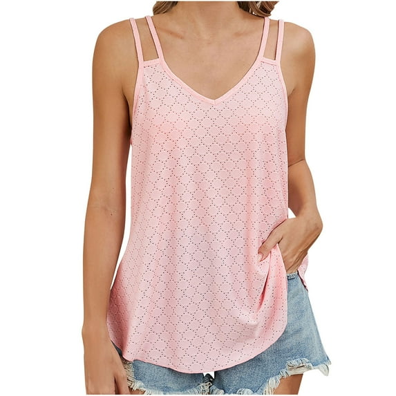 JIUKE Tank Tops for Women Spaghetti Strap Eyelet Loose Fitted V Neck Sleeveless Casual Summer Tank Tops Size XXL