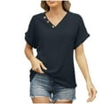 thumbnail image 1 of JIUKE Tops for Women Dressy Casual Short Sleeve Shirts V Neck Solid Color Loose Fitted Plain Work Blouses, 1 of 8