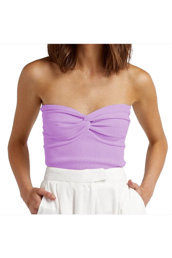 Tube Tops for Women Strapless Sleeveless Crop Shirts Ribbed Knit Going out Tops Slim Fitted Solid Basic Tees