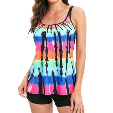 JIUKE Two Piece Swimsuit for Womens High Waisted Tummy Control Swimsuits Tankini Swimdress Printing Sling Swimwear Beachwear