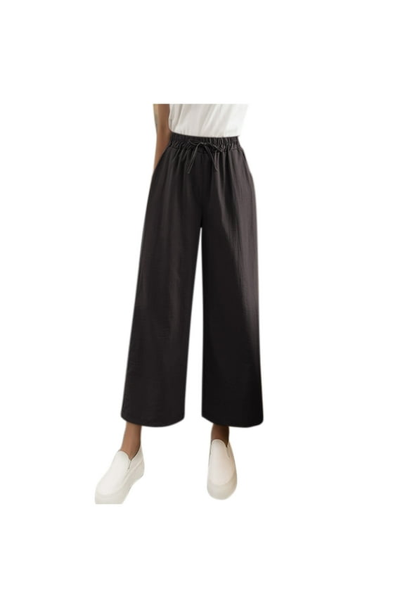 Wide Leg Pants for Women Drawstring High Waisted Lounge Pants Casual Comfy Beach Trousers