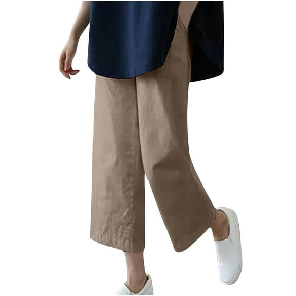 JIUKE Wide Leg Pants for Women Summer Cotton Linen Lightweight Ankle Length Trousers with Pockets