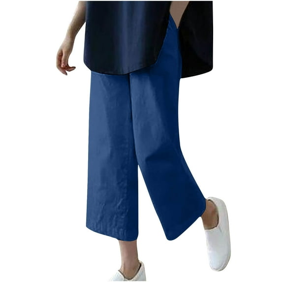 JIUKE Wide Leg Pants for Women Summer Cotton Linen Lightweight Ankle Length Trousers with Pockets