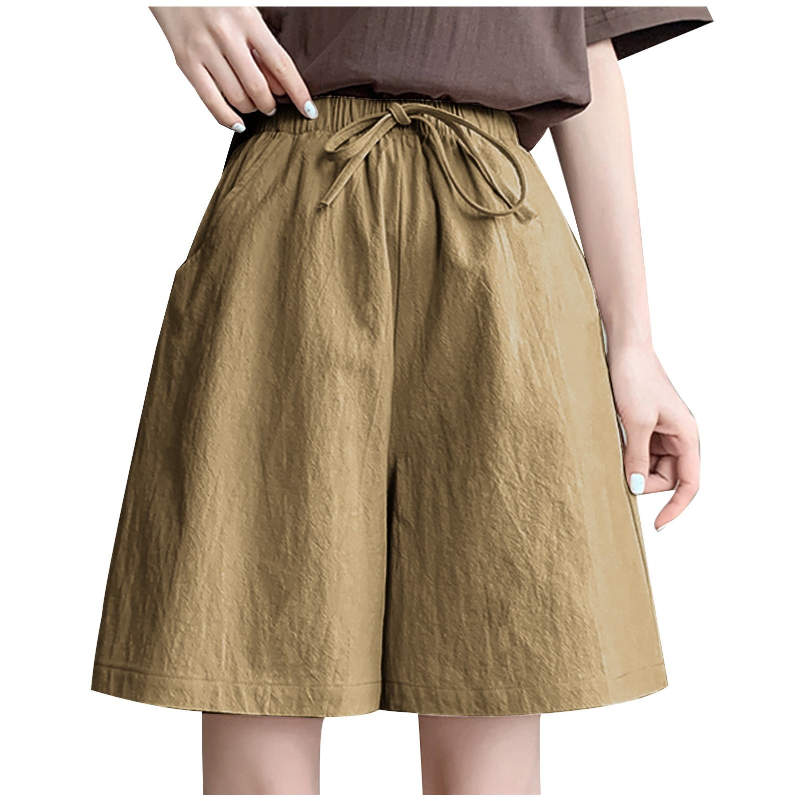 JIUKE Wide Leg Shorts for Women High Waisted Drawstring Cotton Linen ...