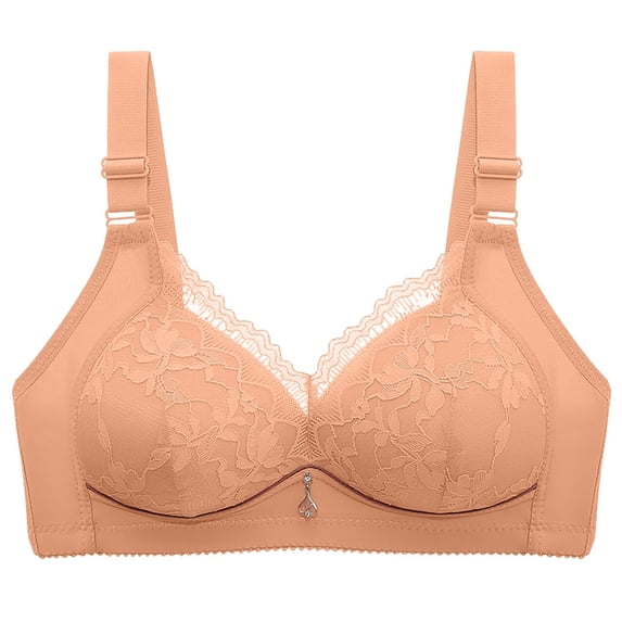 JIUKE Wireless Bras for Women Full Coverage Lace Push up Bras Adjustable Strap Everyday Bras Sleepwear Gray 36/80