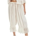 thumbnail image 1 of JIUKE Women Pants Lace Trim Long Bloomers Elastic Mid Rise Ruffle Capri Pants Loose Fitted Cropped Pajama Bottoms, 1 of 3