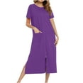 thumbnail image 1 of JIUKE Women Zipper Robe Short Sleeve Loungewear Lightweight Housecoat Full Length Nightgown with Pockets, 1 of 7