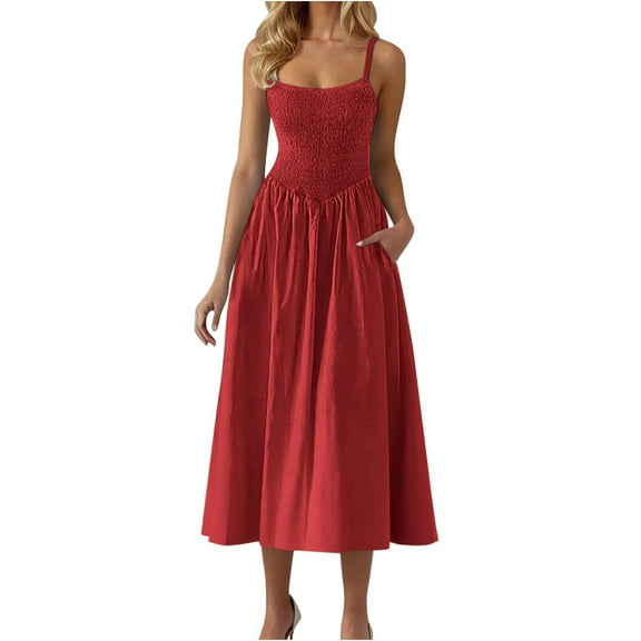 JIUKE Women's Maxi Dresses Casual Spaghetti Strap Smocked Summer Beach Sundress Swing a Line Long Flowy Dress S-XXL