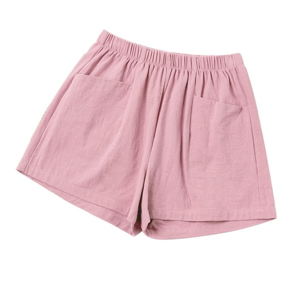 JIUKE Women's Summer Shorts with Pockets Elastic High Waisted Wide Leg Cotton Linen Lounge Shorts