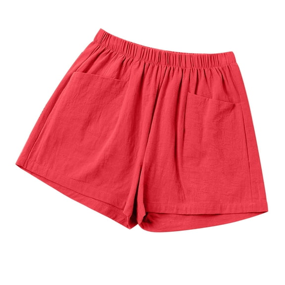 JIUKE Women's Summer Shorts with Pockets Elastic High Waisted Wide Leg Cotton Linen Lounge Shorts