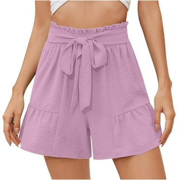 JIUKE Women's Wide Leg Shorts High Waisted Adjustable Belted Lightweight Baggy Summer Lounge Shorts