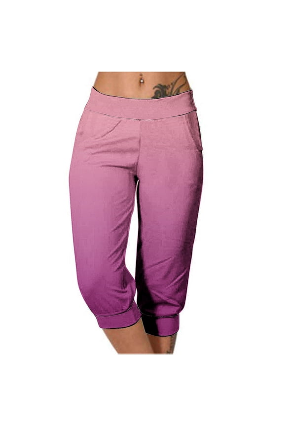 Womens Capri Pants High Waisted Drawstring Baggy Joggers Running Gym Cropped Sweatpants with Pockets Size XL