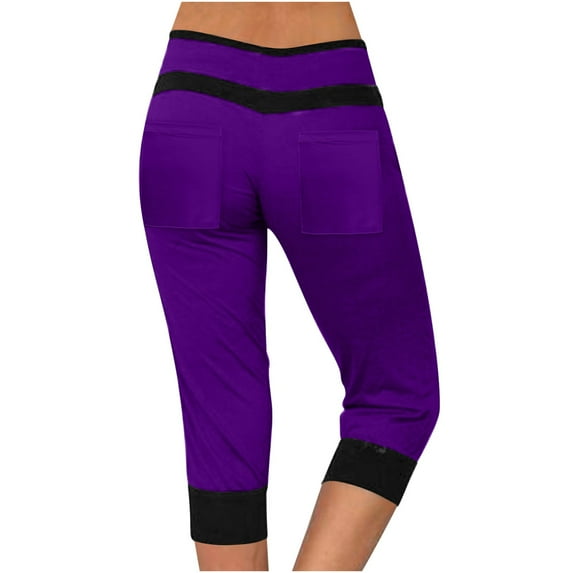 JIUKE Womens Capri Pants Plus Size Drawstring Stretchy Joggers Athletic Color Block Sweatpants with Pockets