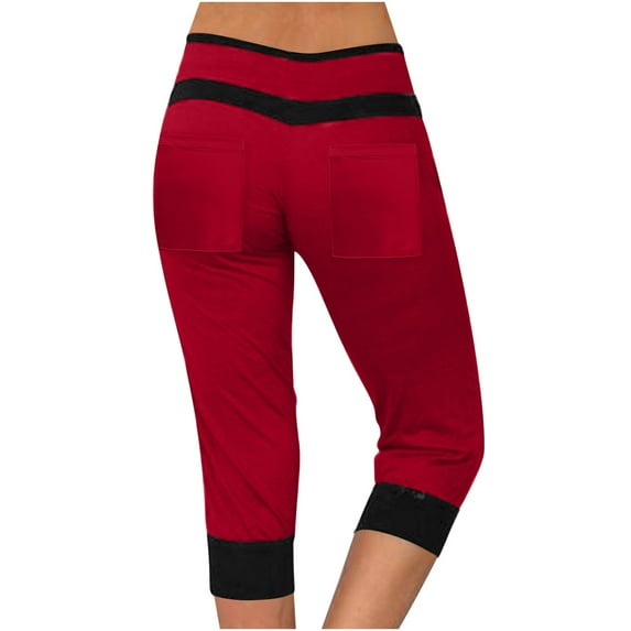 JIUKE Womens Capri Pants Plus Size Drawstring Stretchy Joggers Athletic Color Block Sweatpants with Pockets