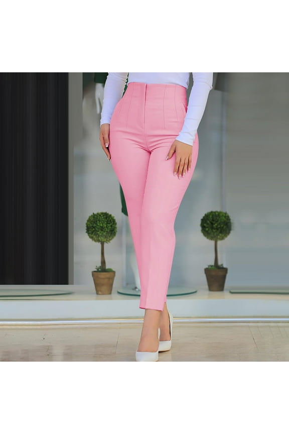 Womens Dress Pants High Waisted Slim Fitted Business Casual Solid Color Trousers Work Office Slacks