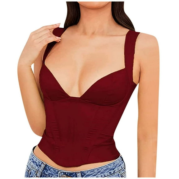 JIUKE Womens Going out Tops Sleeveless Low Cut Crop Corset Top Slim Fitted Cute Bustier Shirts