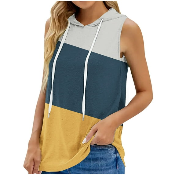 JIUKE Womens Hoodie Sleeveless Drawstring Loose Yoga Running Tank Tops Summer Activewear Sweatshirts Size L