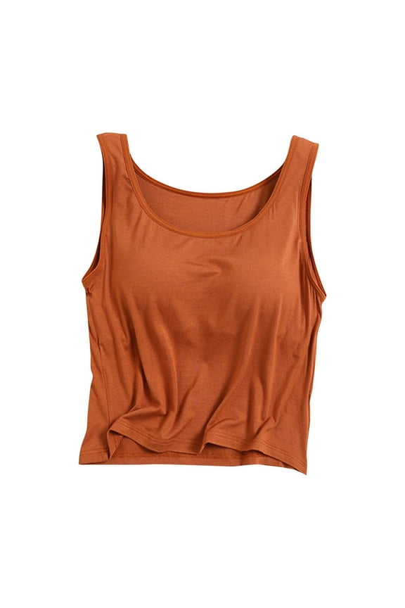 Womens Pajama Tank Tops with Built in Bras Casual Crew Neck Sleeveless Camisole Workout Crop Tops Orange XL