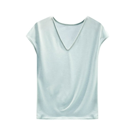 JIUKE Womens Pajamas Tops Cap Sleeve T-Shirts Casual V Neck Undershirts Loose Fitted Homewear Blouses