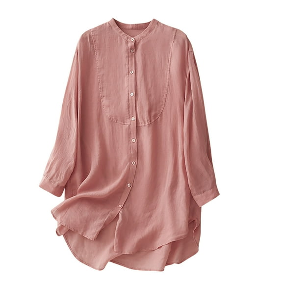 JIUKE Womens Shirts Cotton Button Long Sleeve Lightweight Thin Casual Solid Color T-Shirt Tops