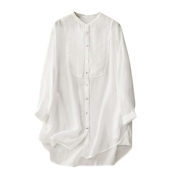 JIUKE Womens Shirts Cotton Button Long Sleeve Lightweight Thin Casual Solid Color T-Shirt Tops