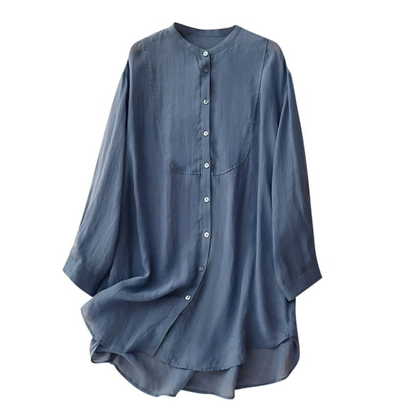 JIUKE Womens Shirts Cotton Button Long Sleeve Lightweight Thin Casual Solid Color T-Shirt Tops