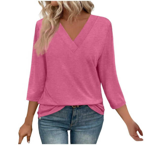 JIUKE Womens Short Sleeve Shirts V Neck Casual Loose Fitted Tops Solid Color Comfy Plain Tee Shirts