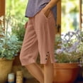 thumbnail image 1 of JIUKE Womens Shorts Cotton Linen Knee Length Causal Elastic Waist Buttons Summer Beach Shorts with Pockets S-5XL, 1 of 6