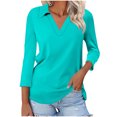 thumbnail image 1 of JIUKE Womens T-Shirts 3/4 Length Sleeve V Neck Lapel Basic Tunic Tops Solid Casual Loose Fitted Tees Size XL, 1 of 4