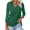 thumbnail image 1 of JIUKE Womens T-Shirts 3/4 Length Sleeve V Neck Lapel Basic Tunic Tops Solid Casual Loose Fitted Tees Size XXL, 1 of 4