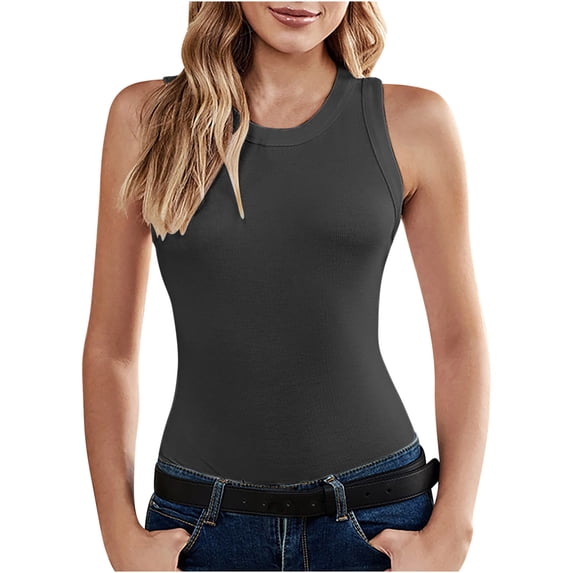 JIUKE Womens Tank Tops Crewneck Sleeveless T-Shirts Racerback Ribbed Knit Slim Fitted Casual Going out Tops